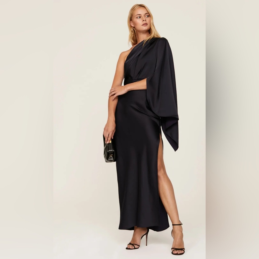 Significant Other Kelsie Dress One Shoulder Draped Midnight Navy Size 2